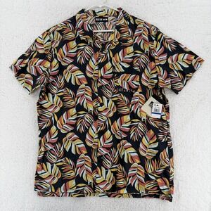 Reef Shirt Mens XL Black Floral Hawaiian Cotton Casual Button Up Graf SS NWT